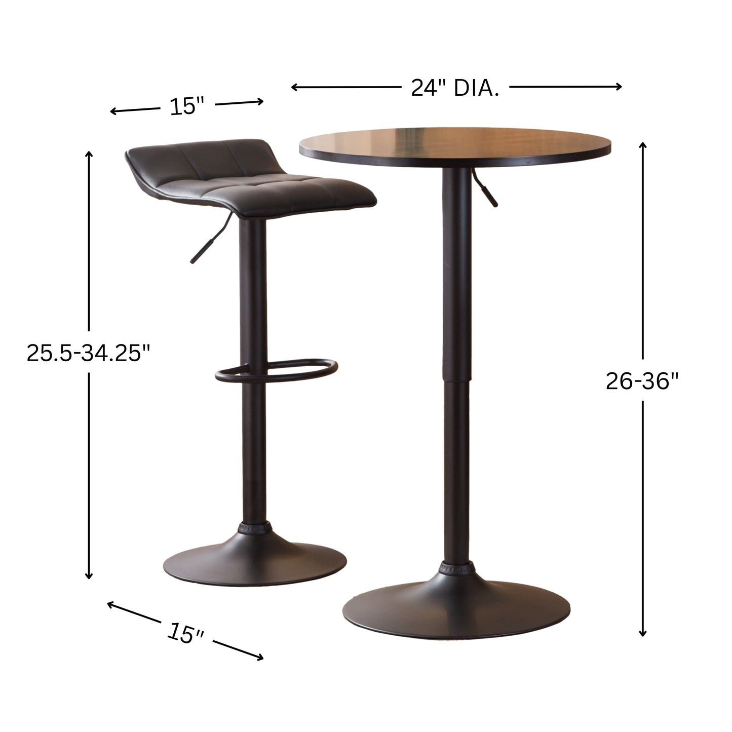 Roundhill Furniture Belham Black Adjustable Metal Base 3-Piece Bar table'set