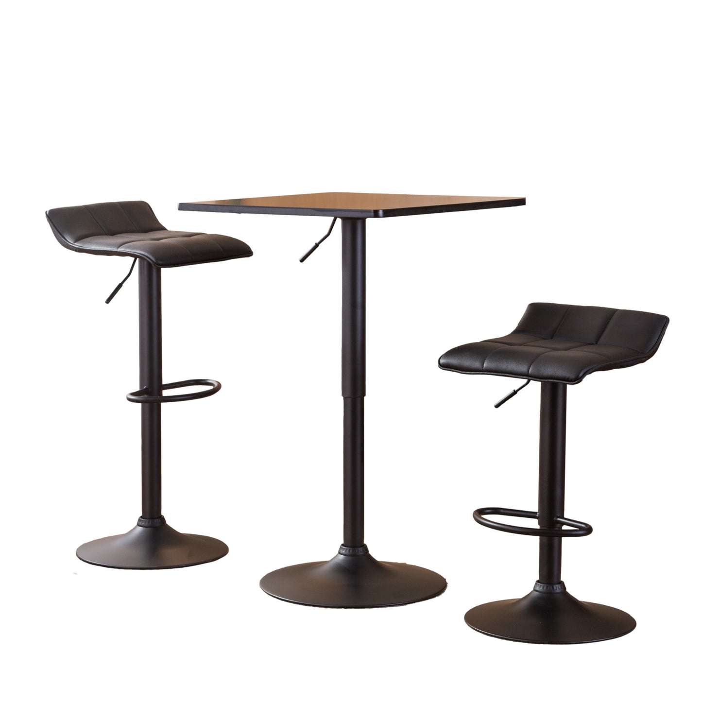 Belham Black Square Adjustable Metal Base 3-Piece Bar table'set