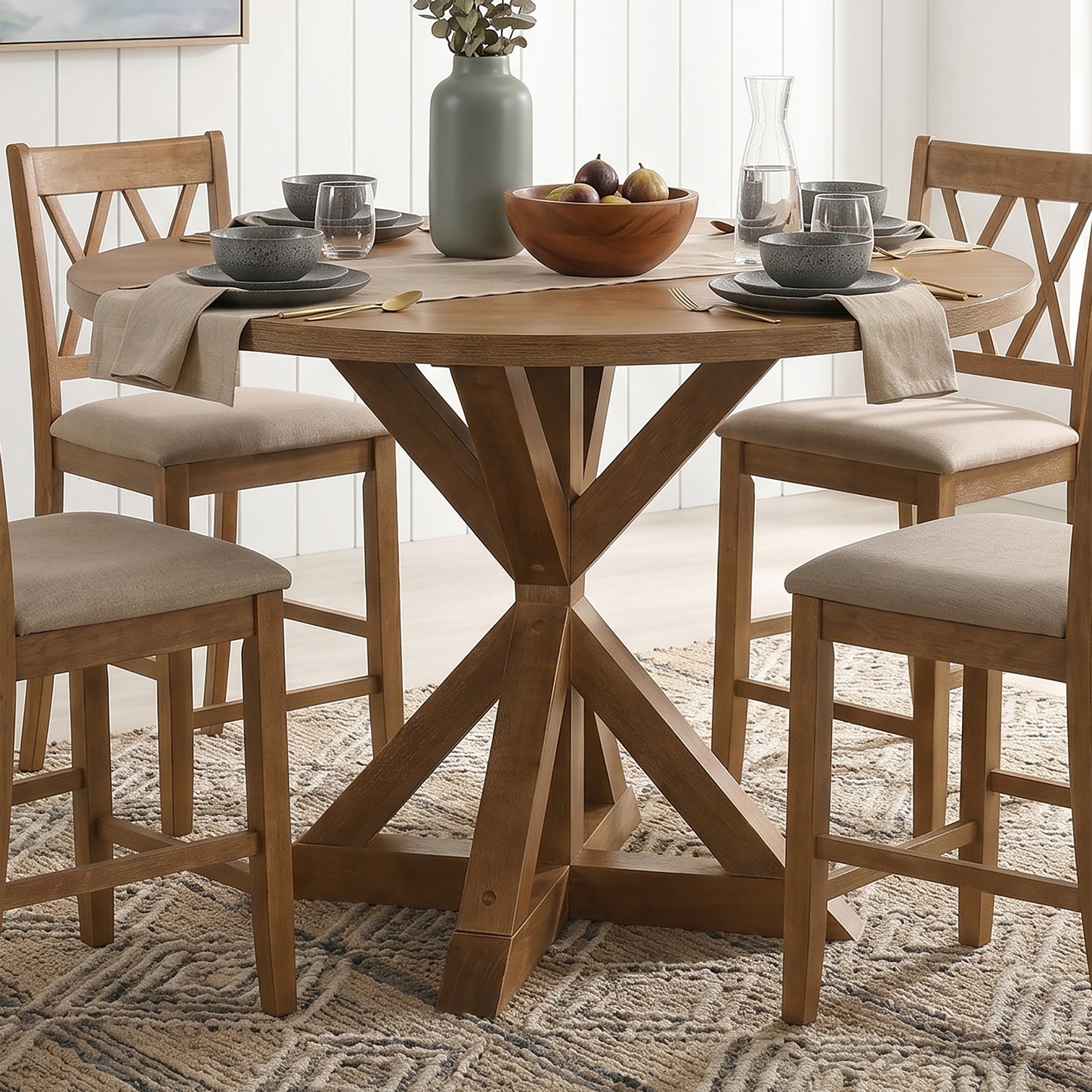 Windvale Cross-Buck Base Counter Height Dining Table