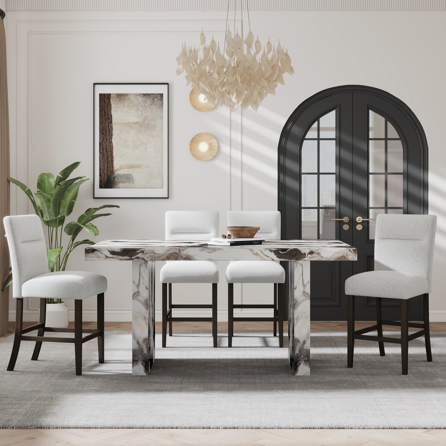 Tabner Cavira 5-Piece Modern Faux Marble Dining Set