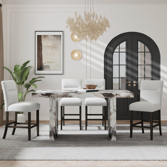 Tabner Cavira 5-Piece Modern Faux Marble Dining Set