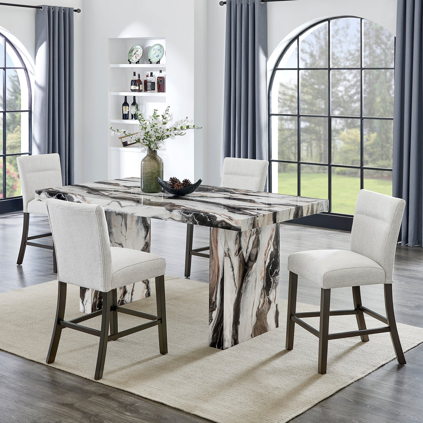 Tabner Cavira 5-Piece Modern Faux Marble Dining Set