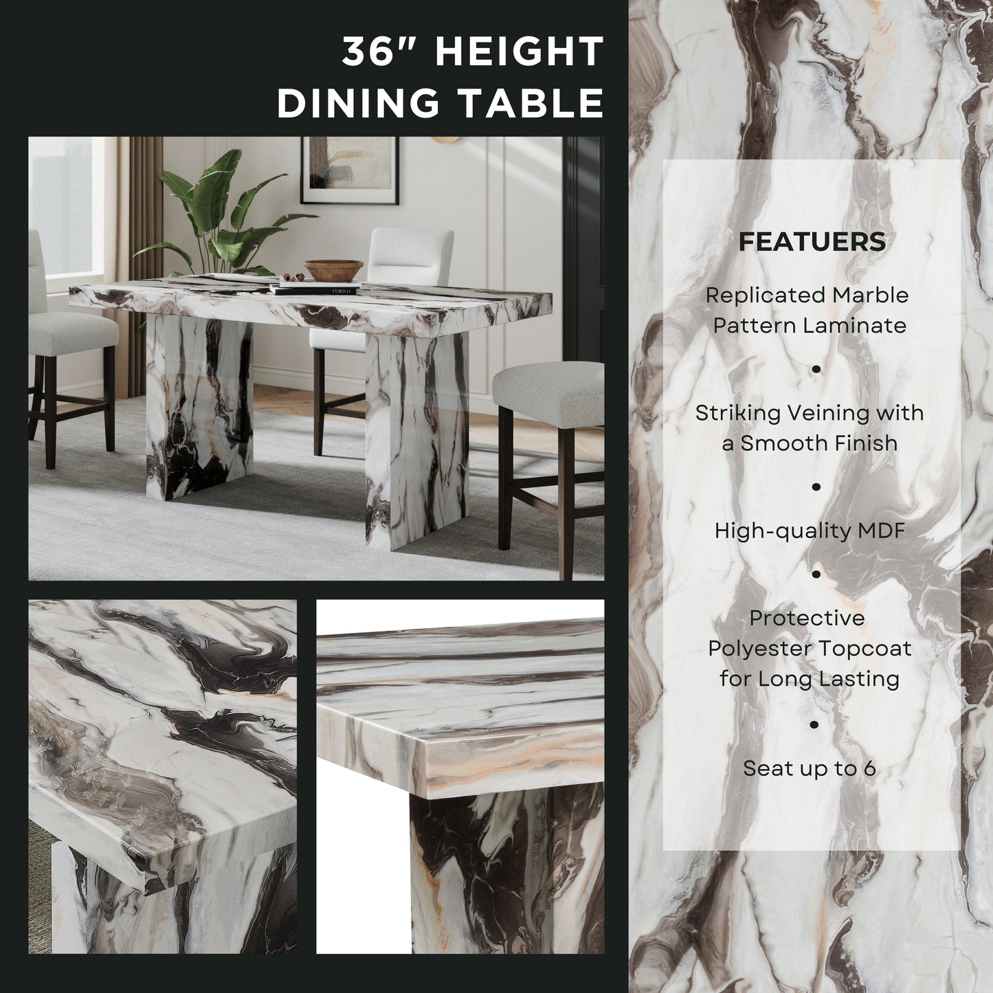 Tabner Cavira 5-Piece Modern Faux Marble Dining Set