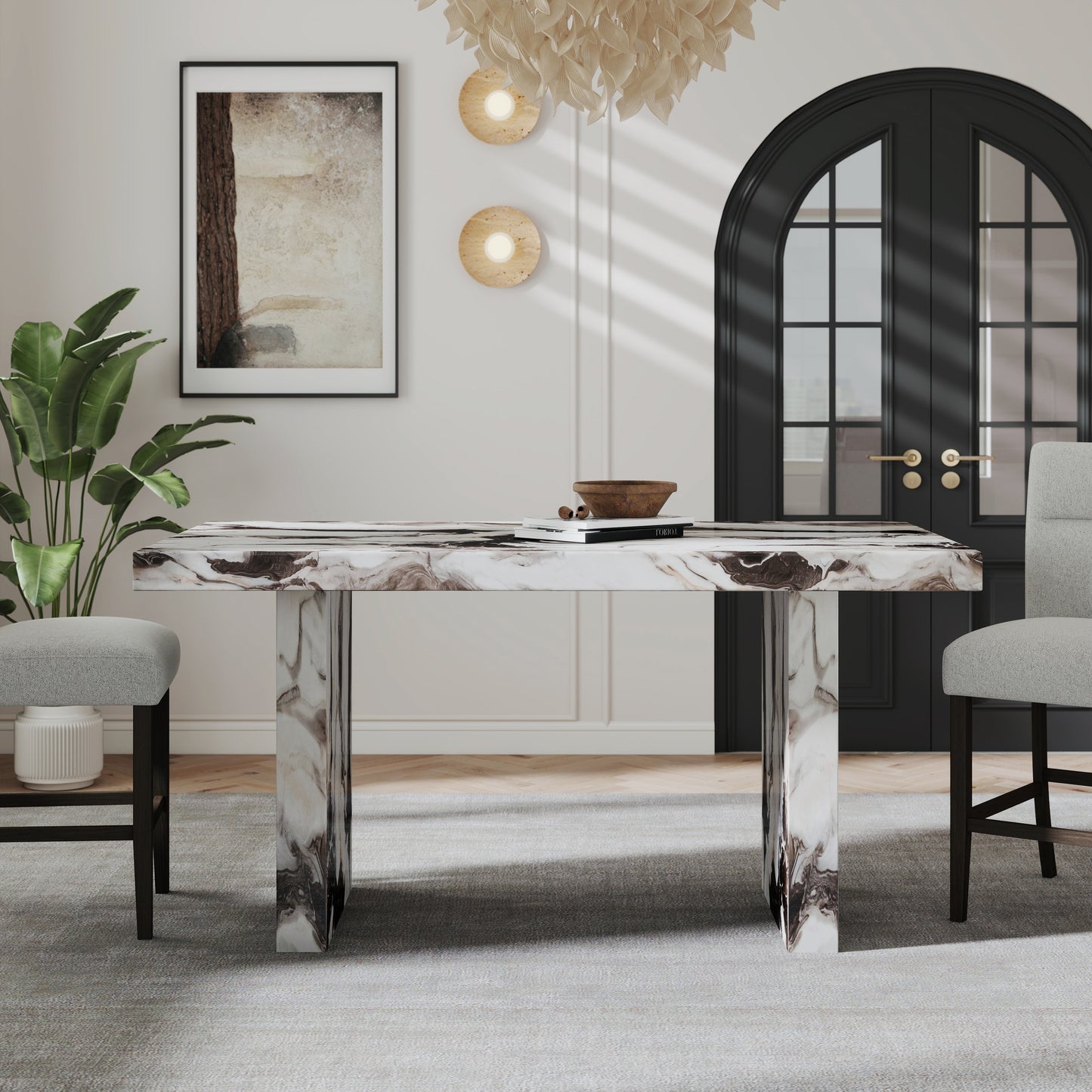 Roundhill Furniture Cavira Modern Faux Marble Counter Height Dining Table