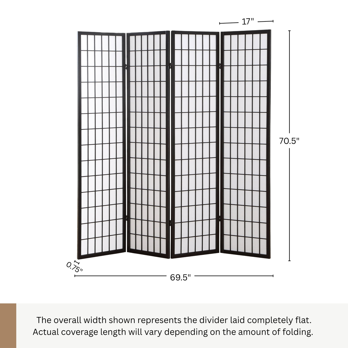 4 Panel Black Oriental Shoji Screen / Room Divider