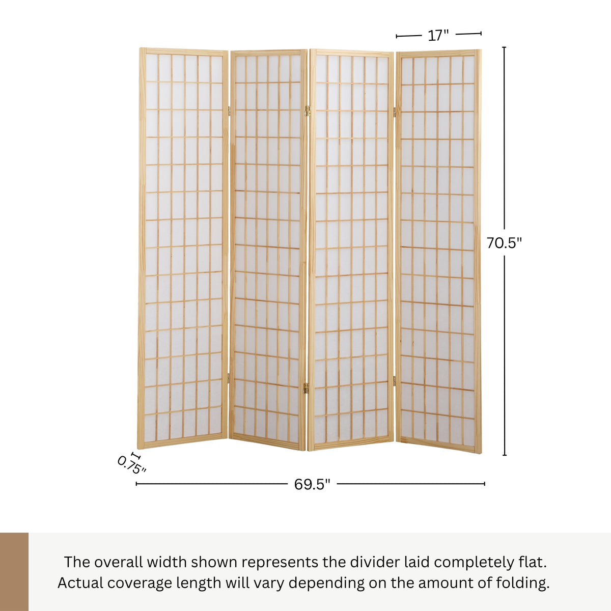 4 Panel Natural Oriental Shoji Screen / Room Divider