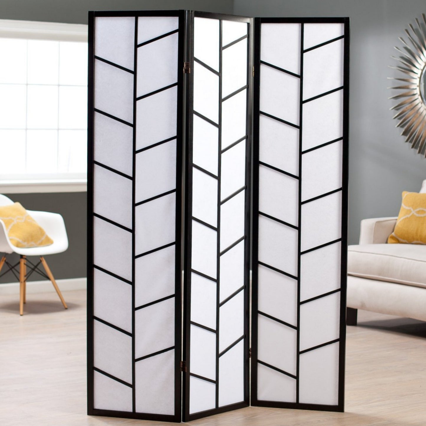 Climbing 3-Panel Screen Room Divider - Black