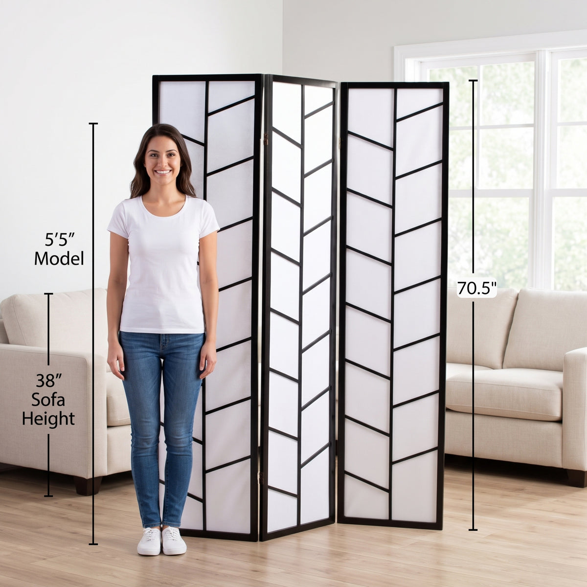 Climbing 3-Panel Screen Room Divider - Black