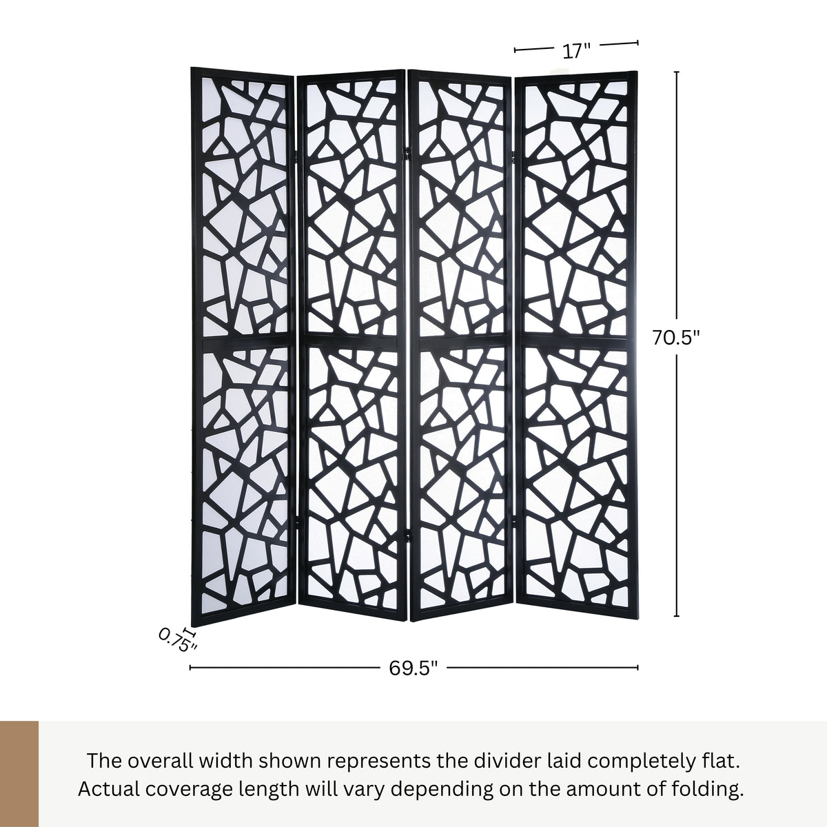 Giyano Black 4 Panel Screen Room Divider
