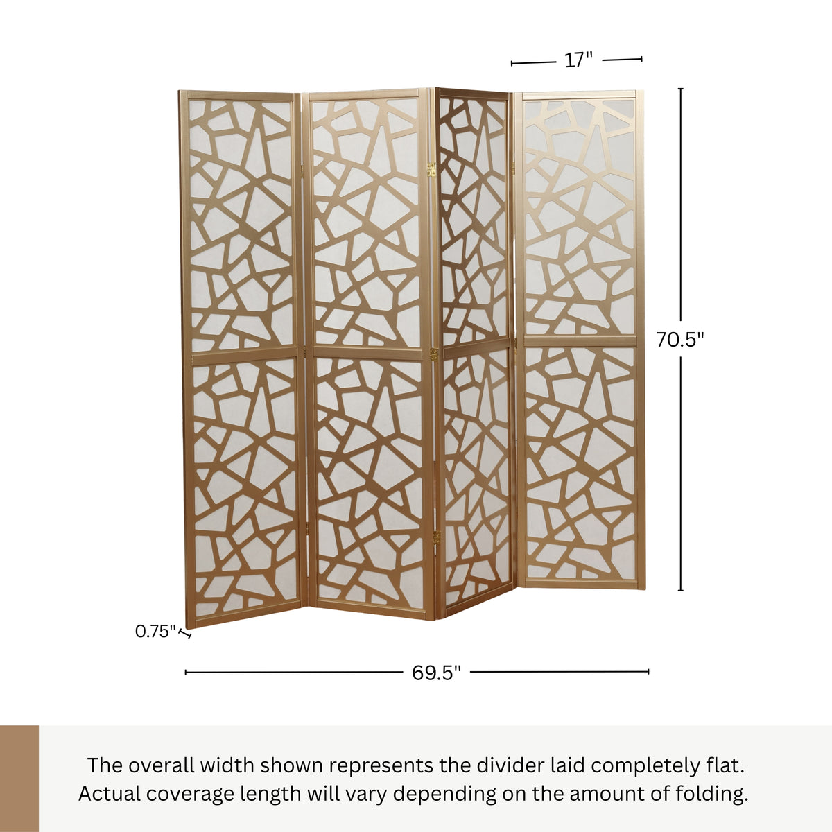 Giyano 4 Panel Screen Room Divider, Gold