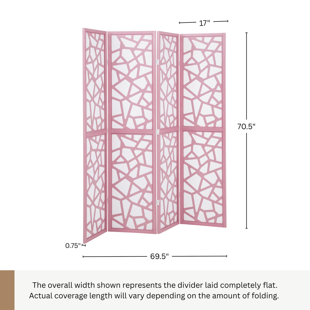 Roundhill Furniture Aurra 4-Panel Wood Room Divider, Folding Portable Partition Screen
