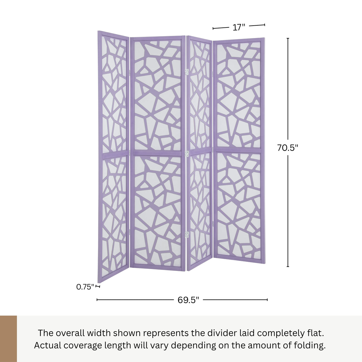 Roundhill Furniture Aurra 4-Panel Wood Room Divider, Folding Portable Partition Screen