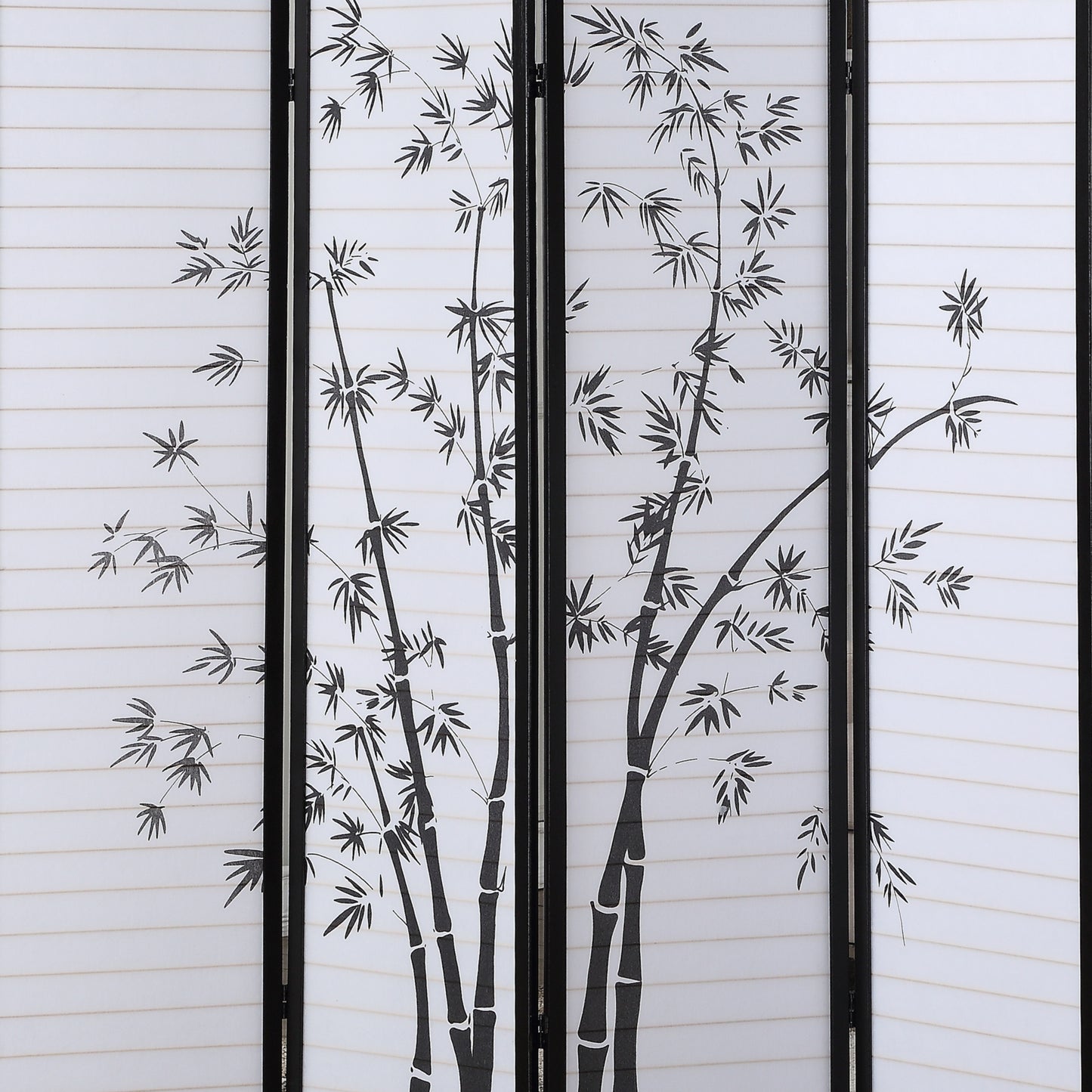 Bamboo Print 4-Panel Black Framed Room Screen/Divider