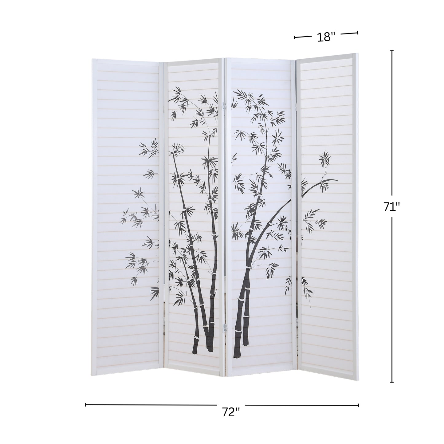 Bamboo Print 4-Panel White Framed Room Screen/Divider