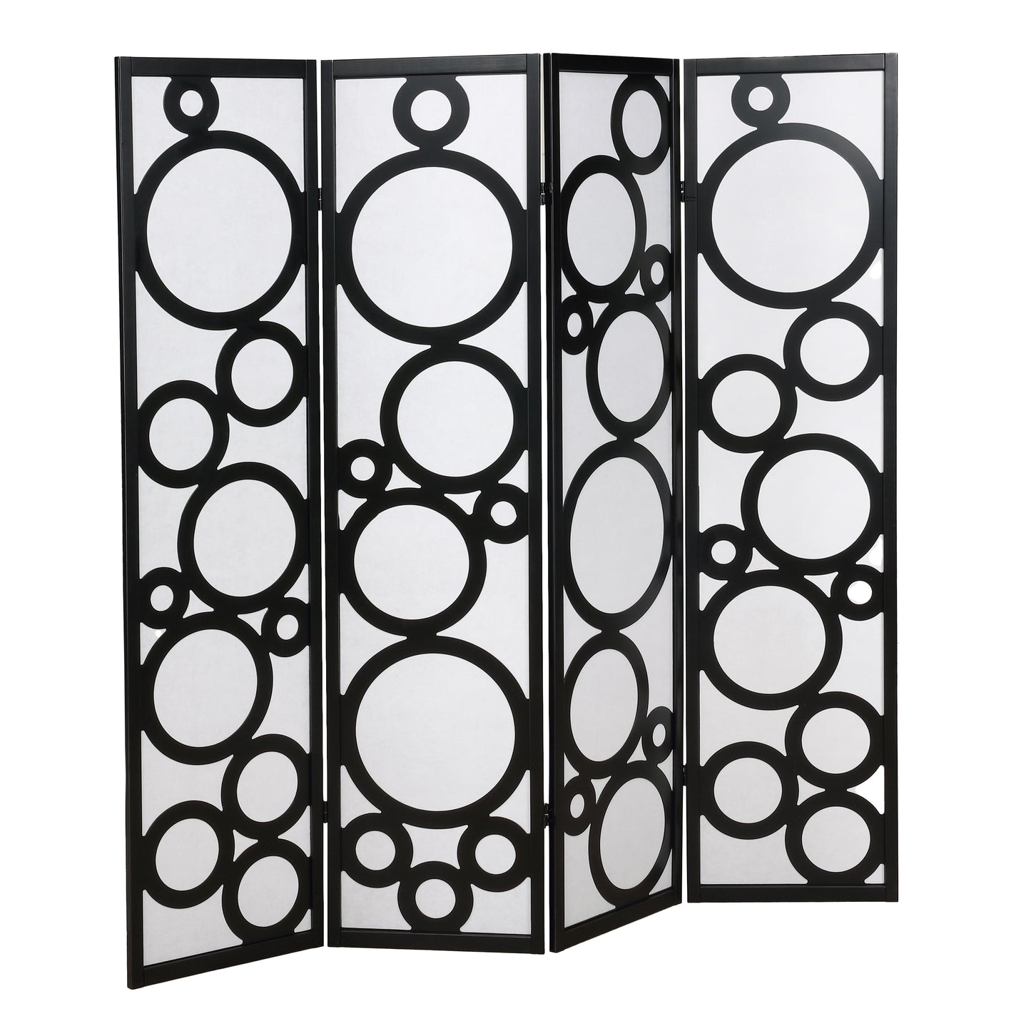 Arvada 4-Panel Wood Room Divider with Circle Pattern, Black