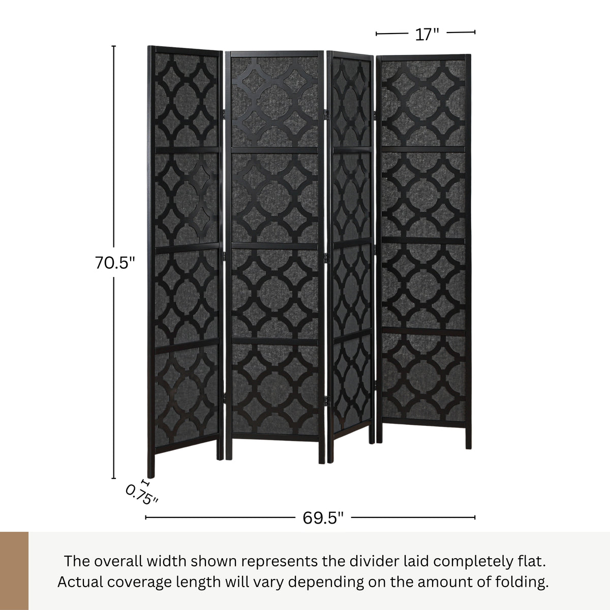 Roundhill Furniture Virelle 4-Panel Room Divider, Decorative Folding Freestanding Privacy Screen