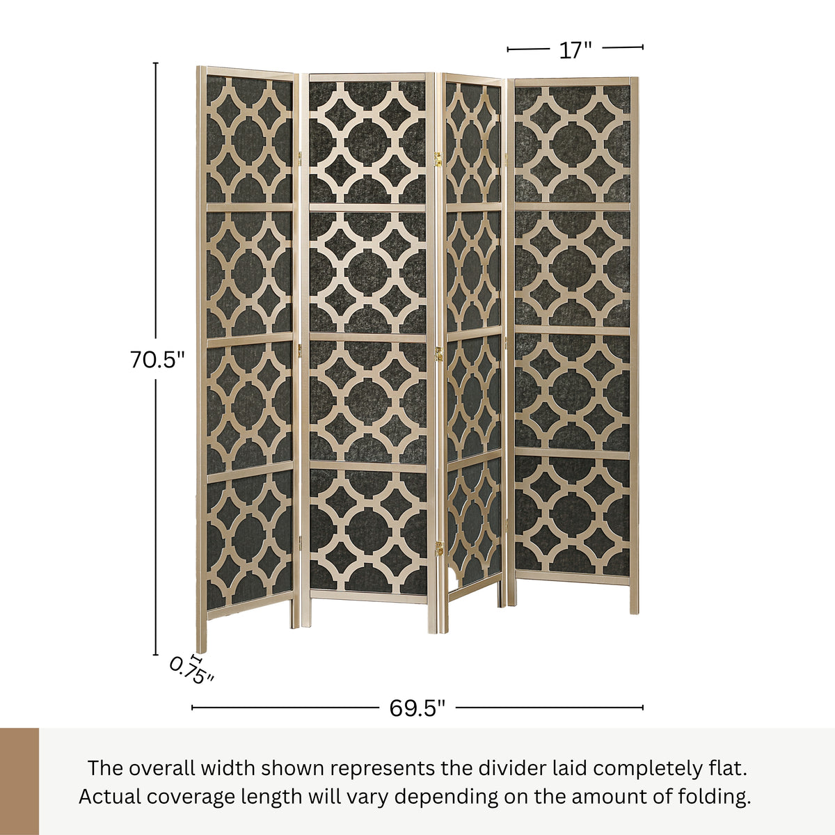 Roundhill Furniture Virelle 4-Panel Room Divider, Decorative Folding Freestanding Privacy Screen