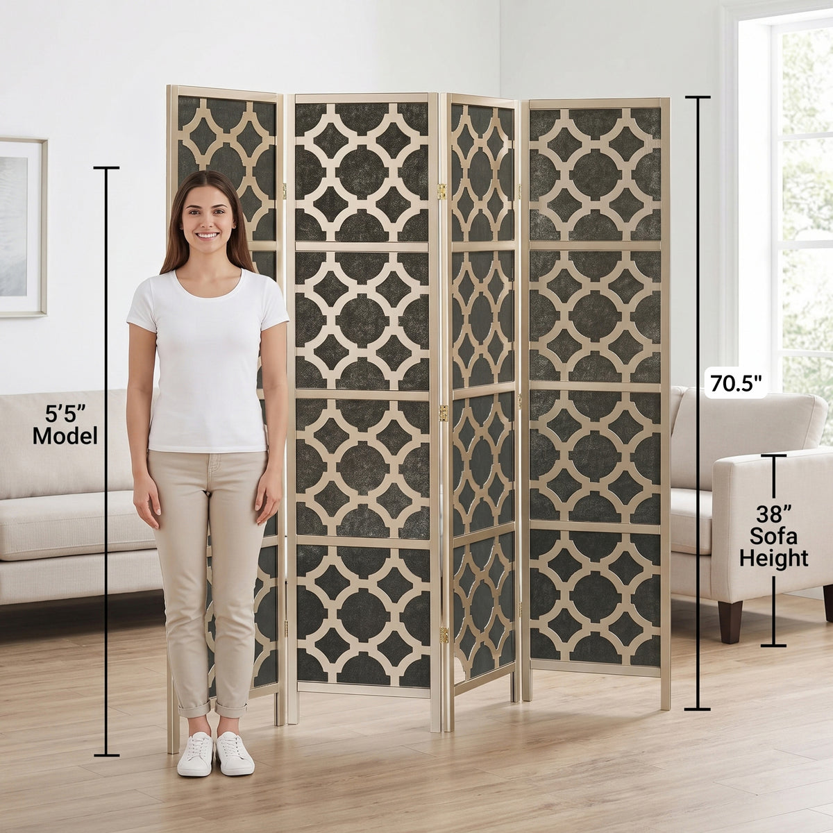 Roundhill Furniture Virelle 4-Panel Room Divider, Decorative Folding Freestanding Privacy Screen