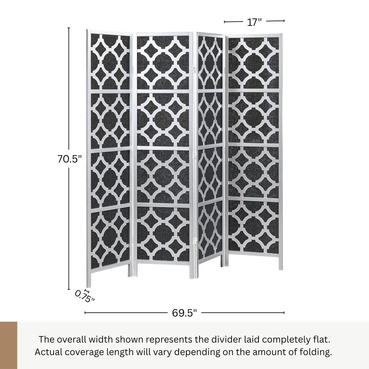 Roundhill Furniture Virelle 4-Panel Room Divider, Decorative Folding Freestanding Privacy Screen