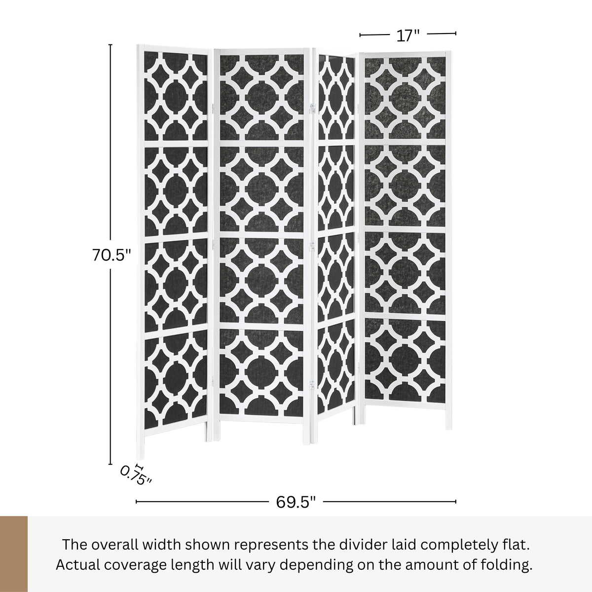 Roundhill Furniture Virelle 4-Panel Room Divider, Decorative Folding Freestanding Privacy Screen