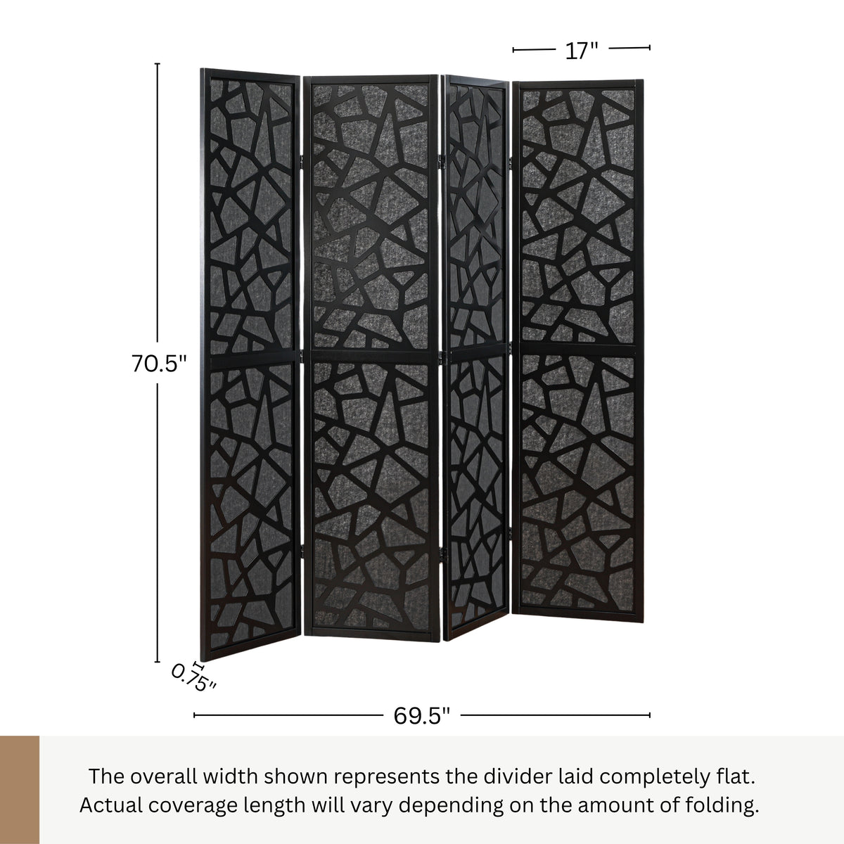 Roundhill Furniture Aurra 4-Panel Wood Room Divider, Folding Portable Partition Screen