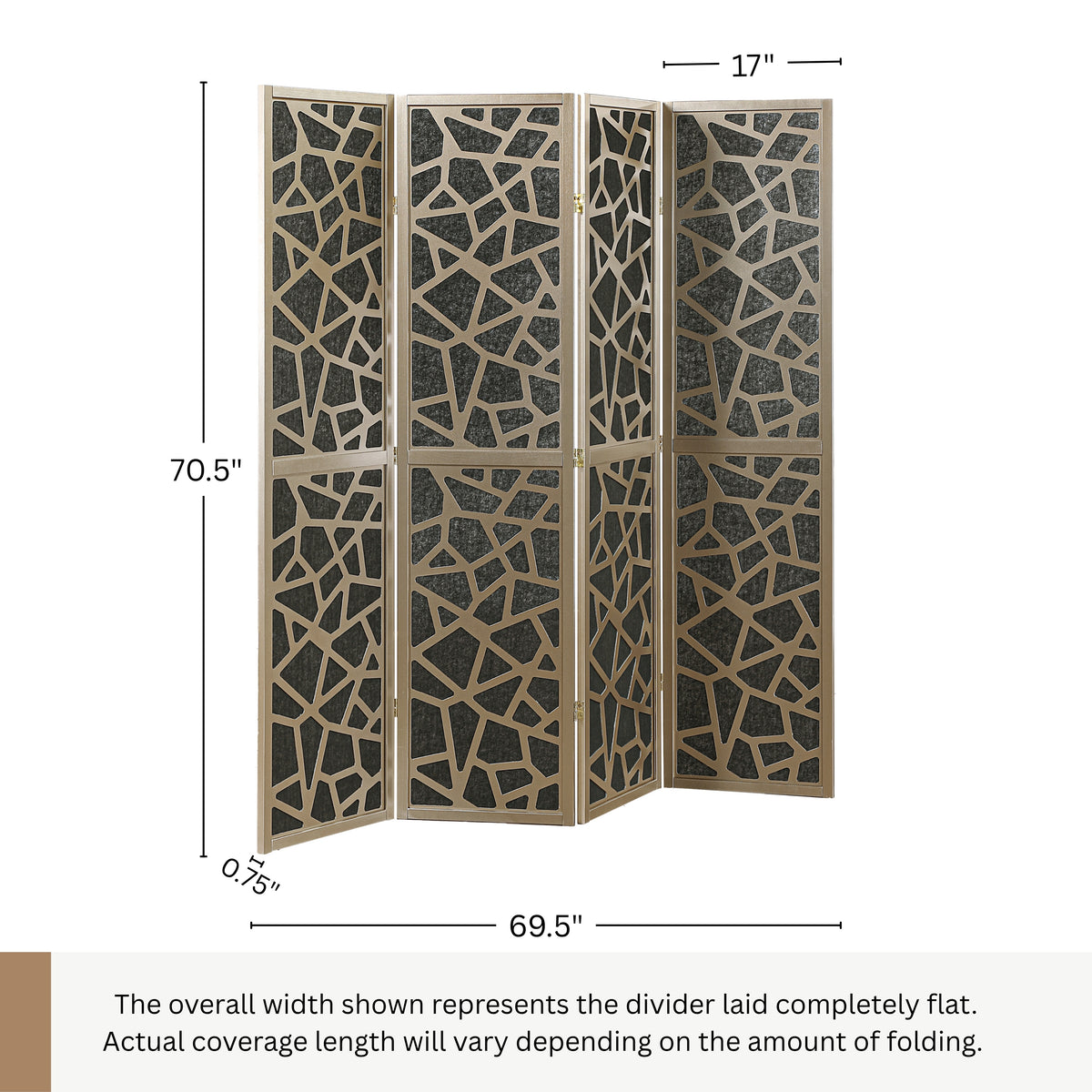 Roundhill Furniture Aurra 4-Panel Wood Room Divider, Folding Portable Partition Screen