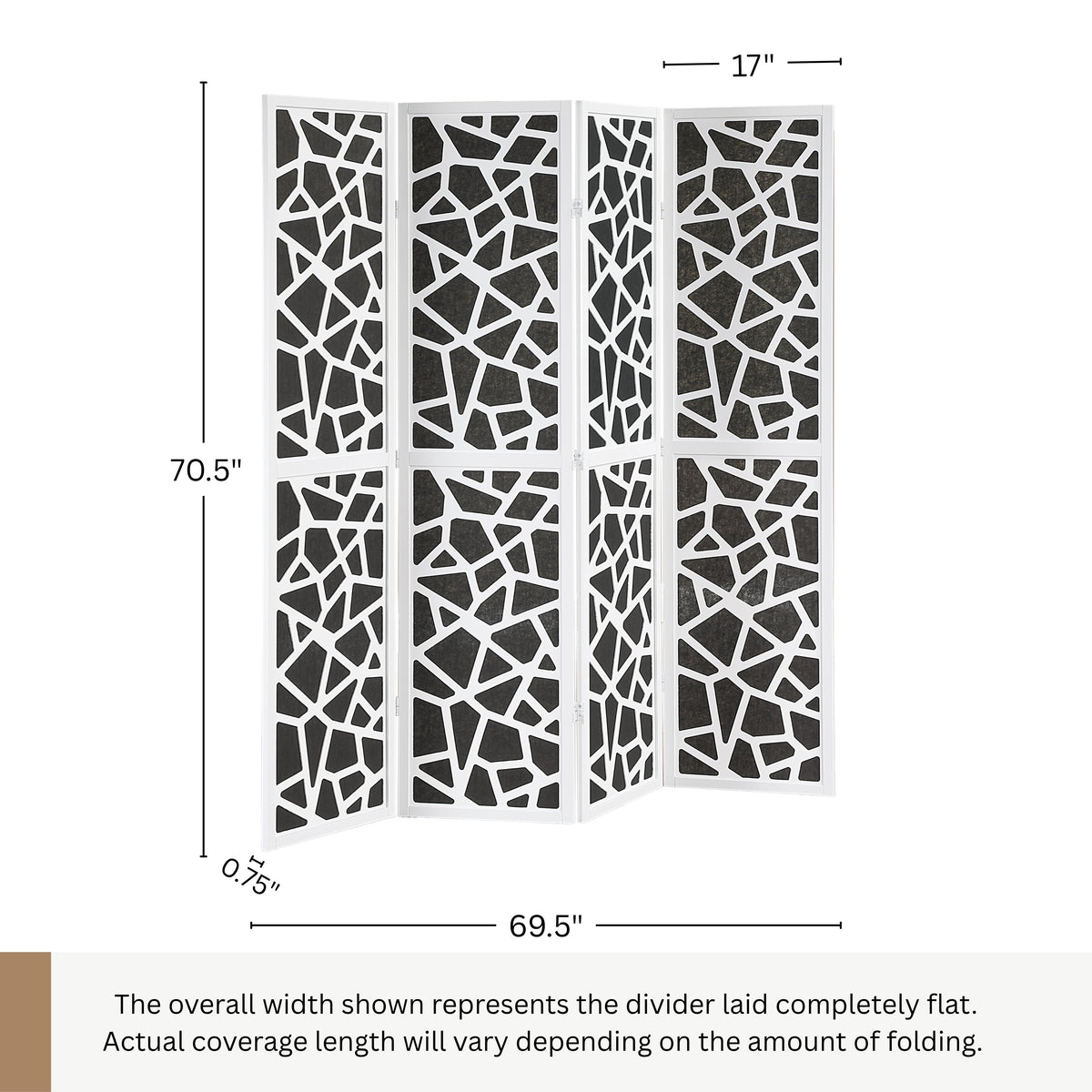Roundhill Furniture Aurra 4-Panel Wood Room Divider, Folding Portable Partition Screen
