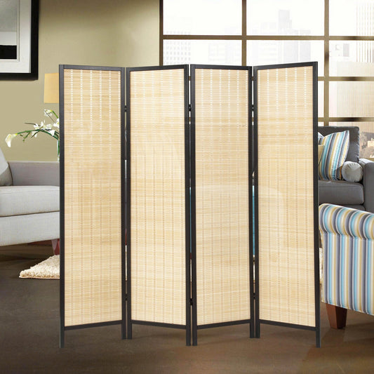 Roundhill Furniture Inkwell 4-Panel Bamboo Room Divider, Folding Portable Partition Screen