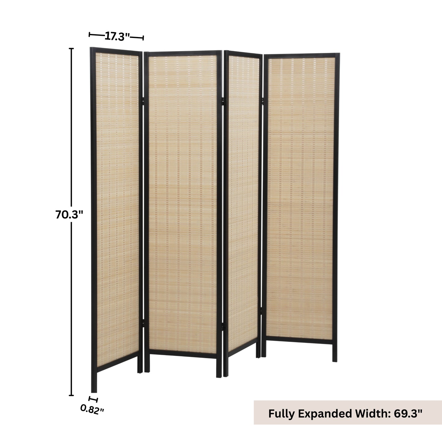 Roundhill Furniture Inkwell 4-Panel Bamboo Room Divider, Folding Portable Partition Screen