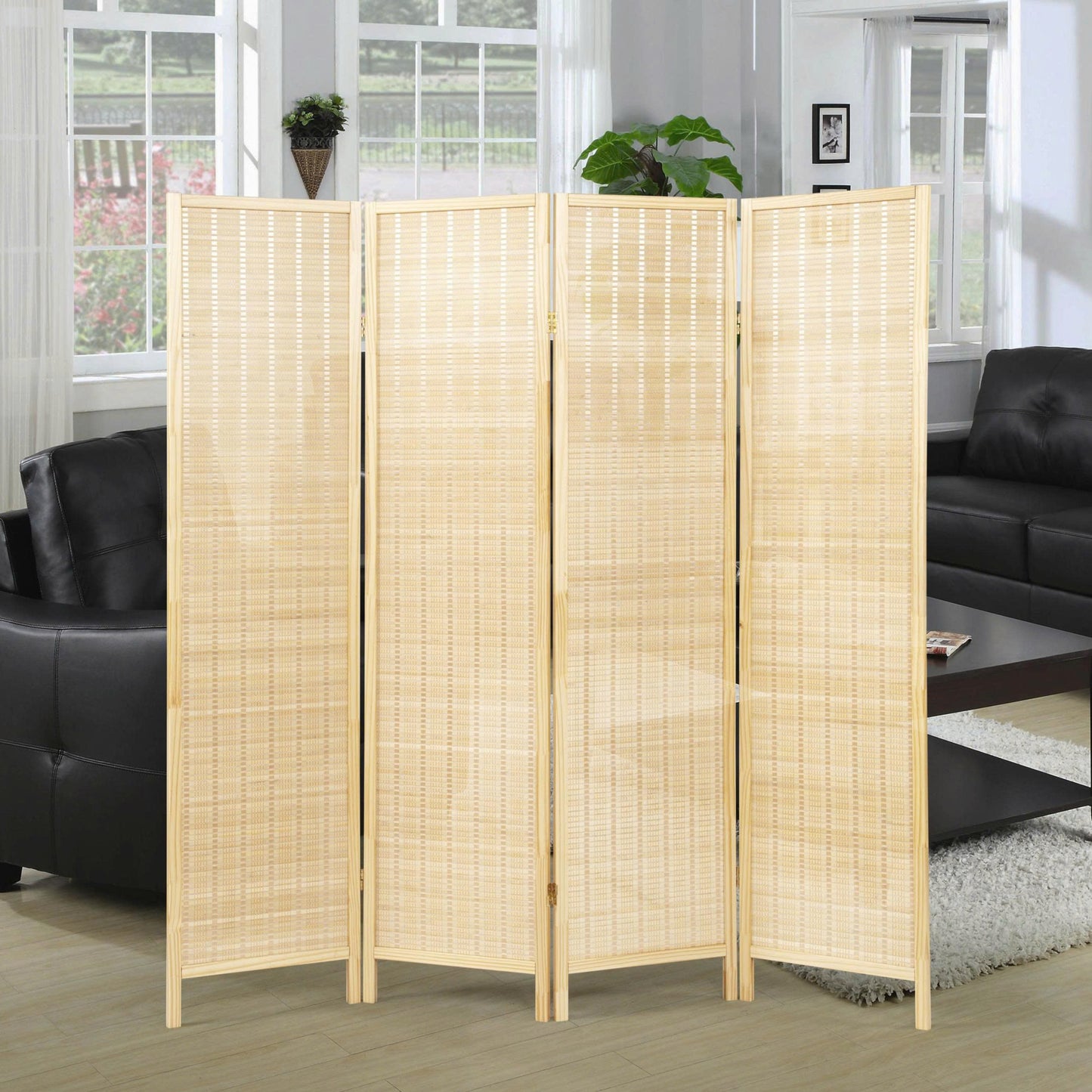 Roundhill Furniture Inkwell 4-Panel Bamboo Room Divider, Folding Portable Partition Screen