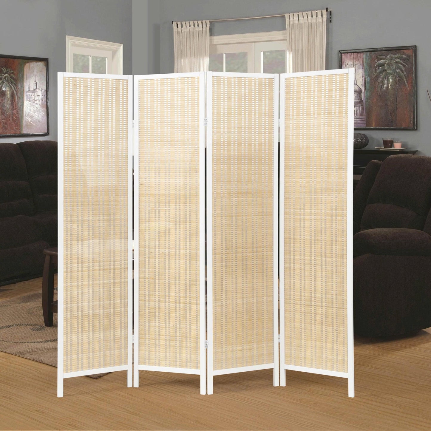 Roundhill Furniture Inkwell 4-Panel Bamboo Room Divider, Folding Portable Partition Screen