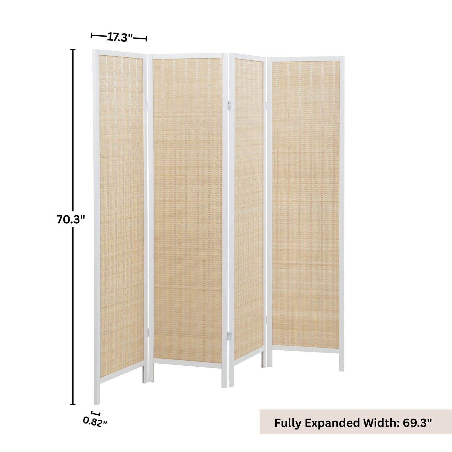 Roundhill Furniture Inkwell 4-Panel Bamboo Room Divider, Folding Portable Partition Screen