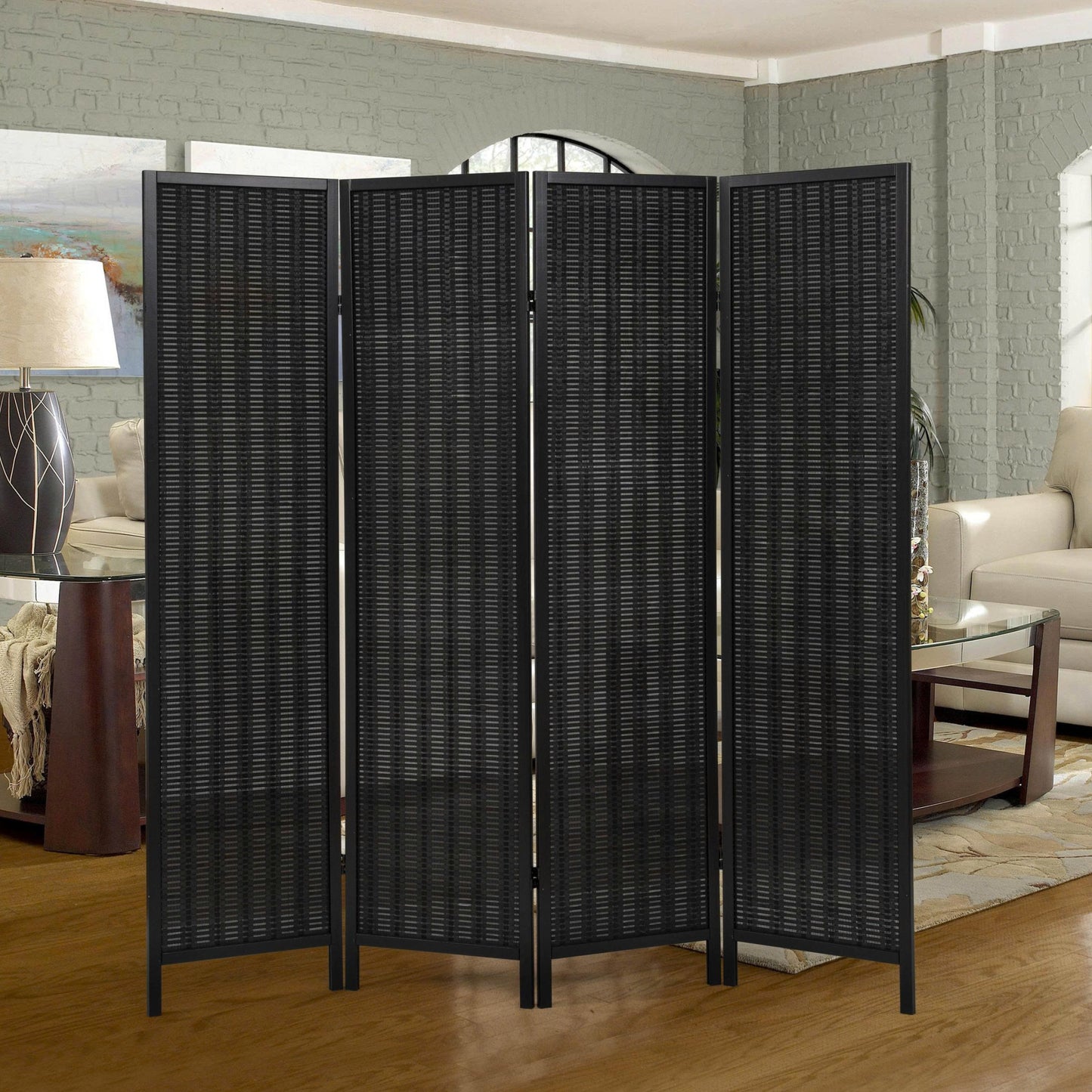 Roundhill Furniture Inkwell 4-Panel Bamboo Room Divider, Folding Portable Partition Screen
