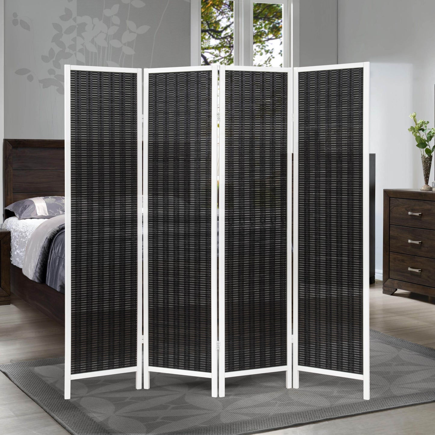 Roundhill Furniture Inkwell 4-Panel Bamboo Room Divider, Folding Portable Partition Screen