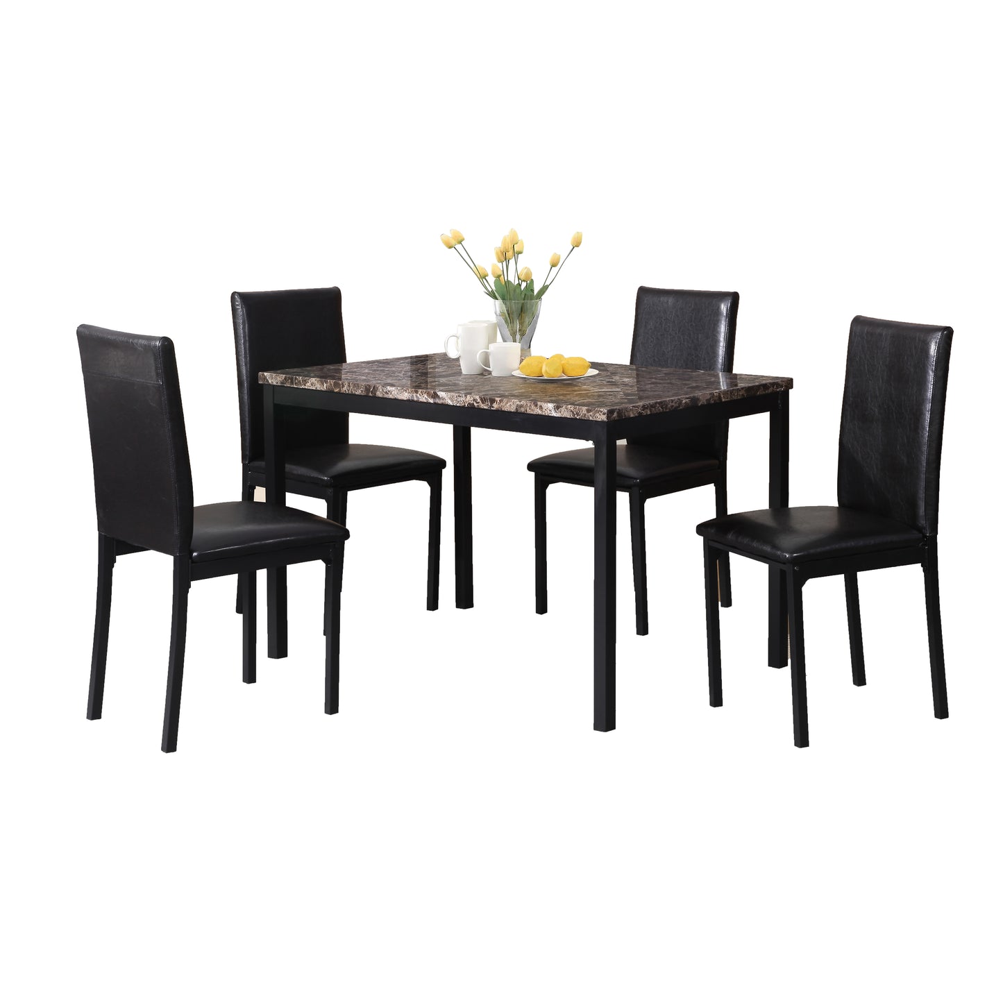 Citico 5-Piece Metal Dinette Set with Laminated Faux Marble Top, Black