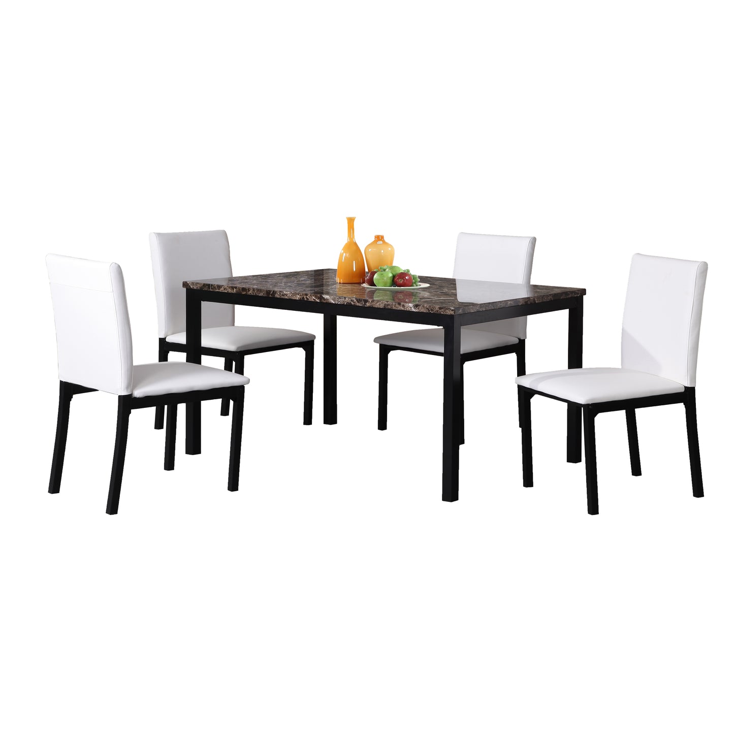 Citico 5-Piece Metal Dinette Set with Laminated Faux Marble Top, White