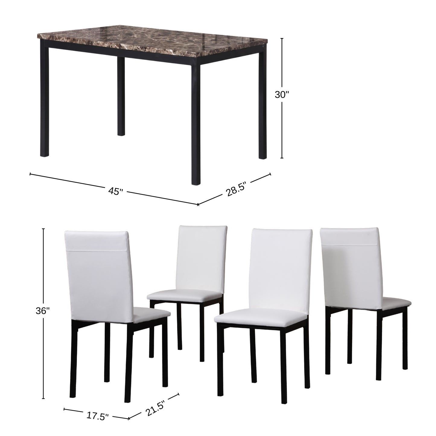 Citico 5-Piece Metal Dinette Set with Laminated Faux Marble Top, White