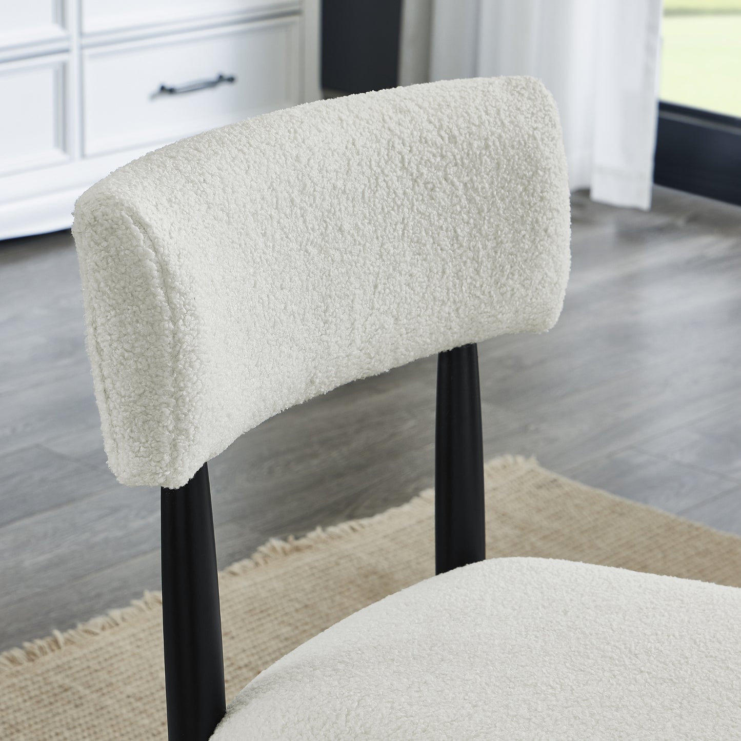 Roundhill Furniture Axler 7-Piece Dining Set, Tripod-Cross Dining Table with 6 Boucle Chairs