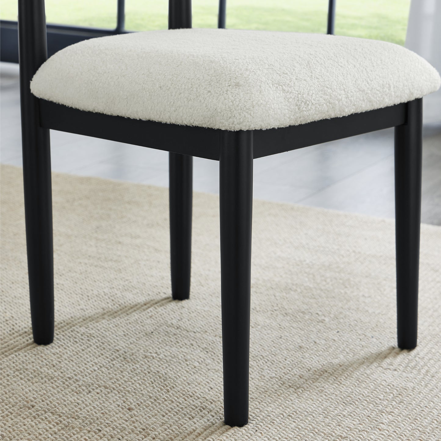 Roundhill Furniture Axler 7-Piece Dining Set, Tripod-Cross Dining Table with 6 Boucle Chairs