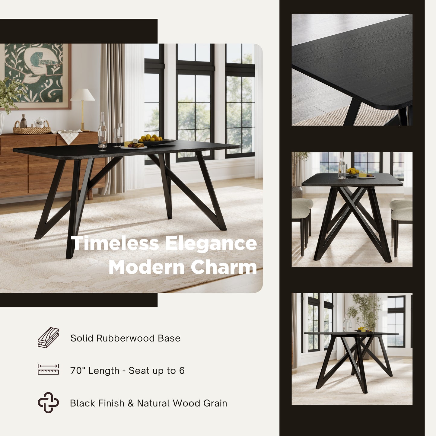 Roundhill Furniture Axler 70-in Length Dining Table, Tripod-Cross Leg