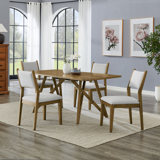 Roundhill Furniture Avery 5-Piece Dining Set, Tripod-Cross Dining Table with 4 Stylish Chairs, Light Oak