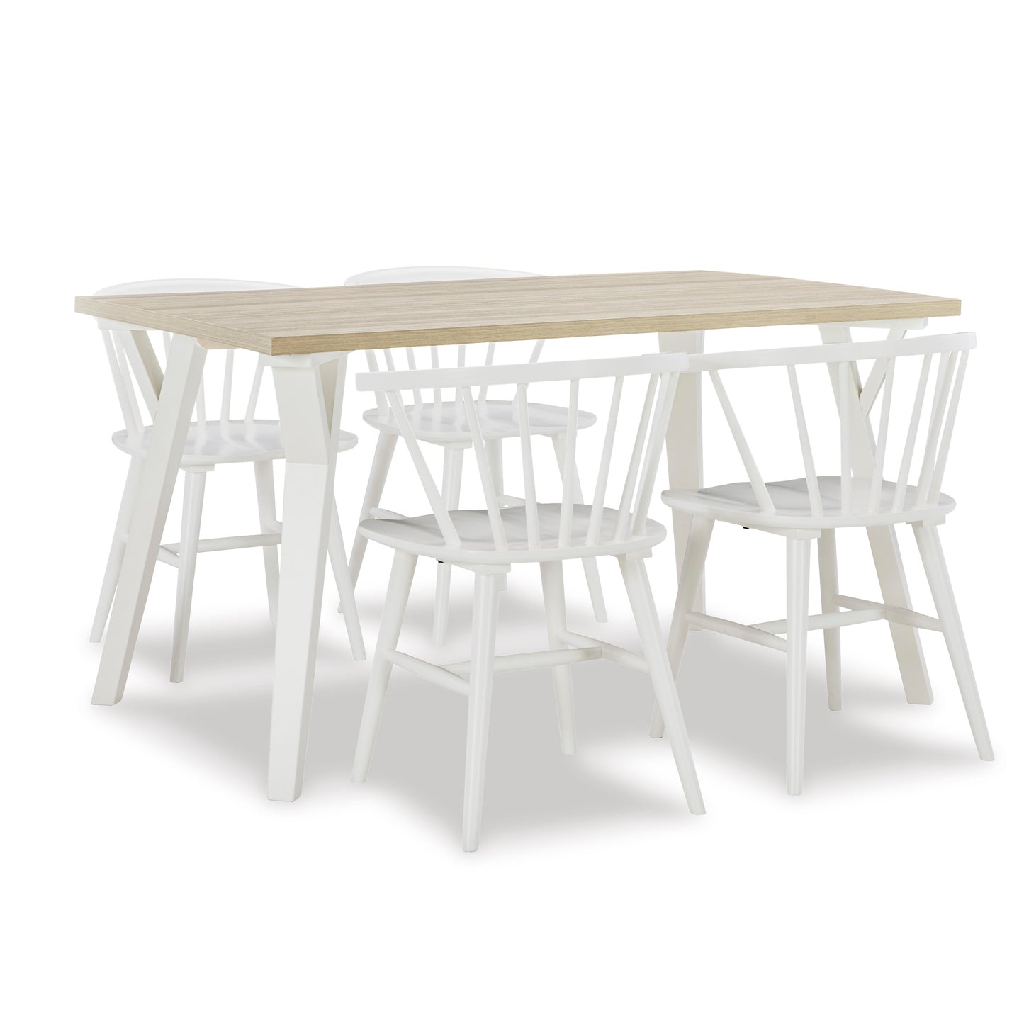 Alwynn White and Natural Wood 5-piece Dining Set, Dining Table with 4 Stylish Chairs
