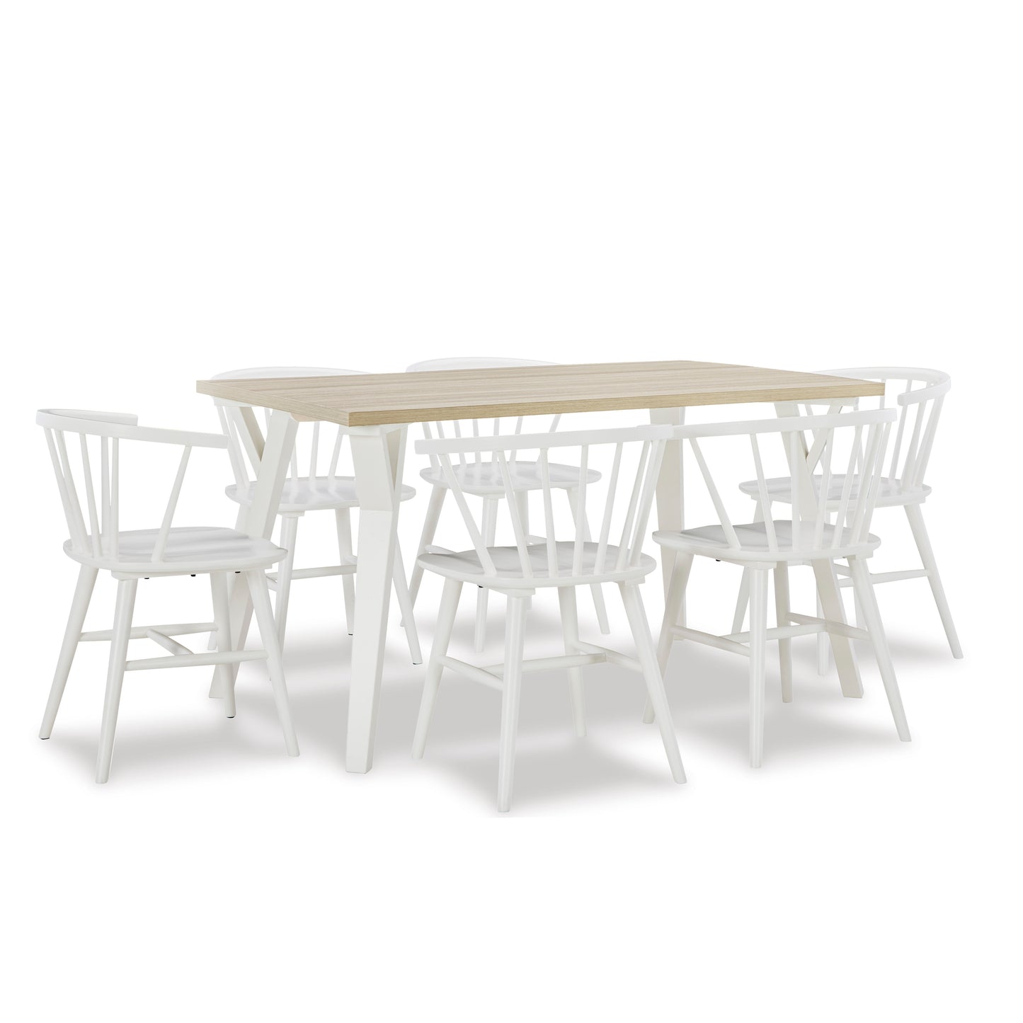 Alwynn White and Natural Wood 7-piece Dining Set, Dining Table with 6 Windsor Chairs