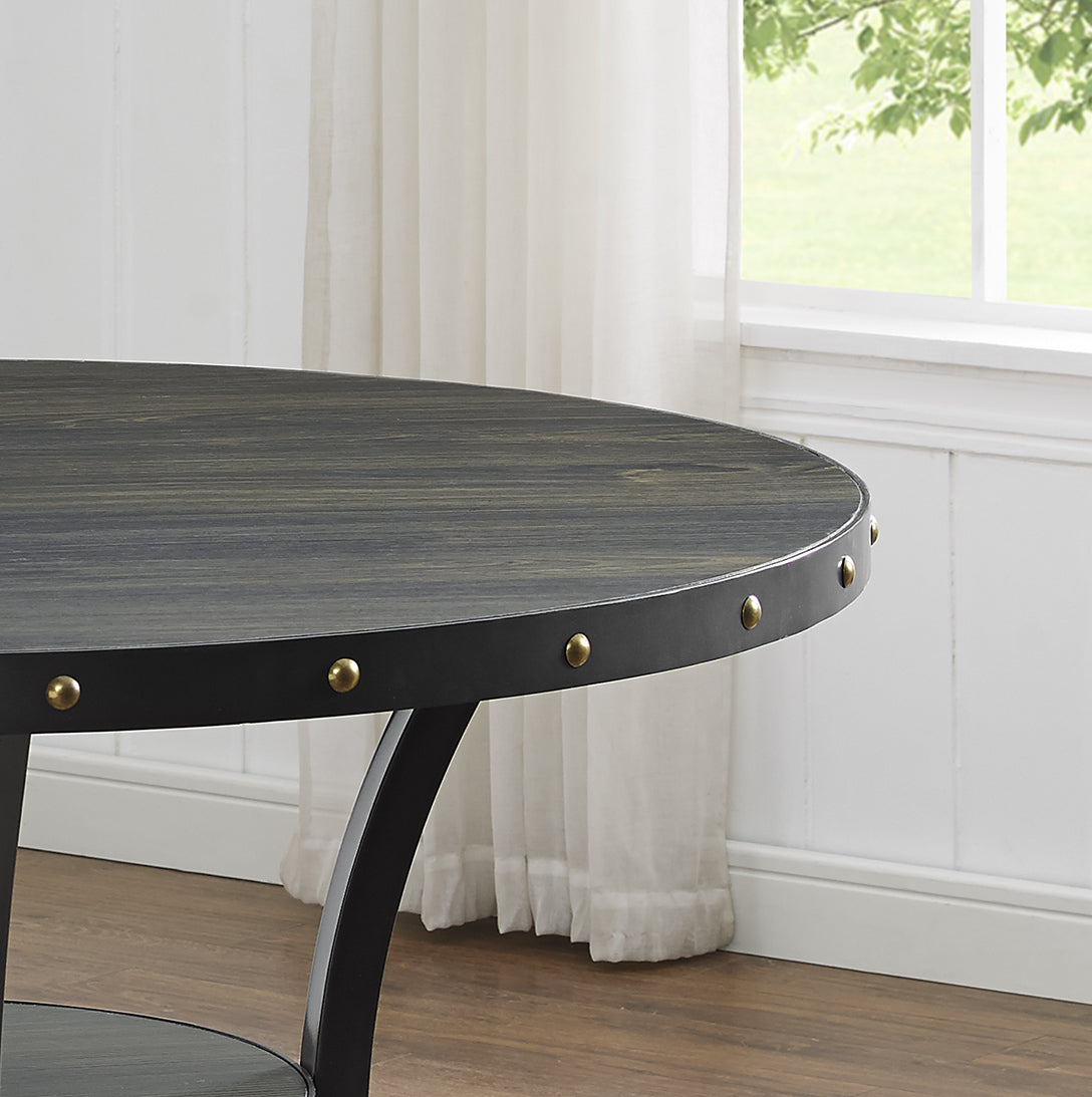 Roundhill Furniture Biony Espresso Wood Dining Set with 4 Fabric Nailhead Chairs