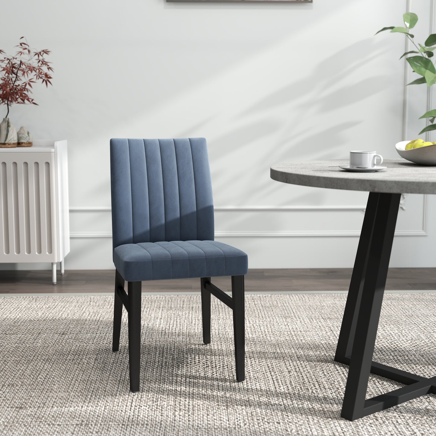 Tabner Edo 5-Piece Dining Set, Round Trestle Table and 4 Upholstered Chairs