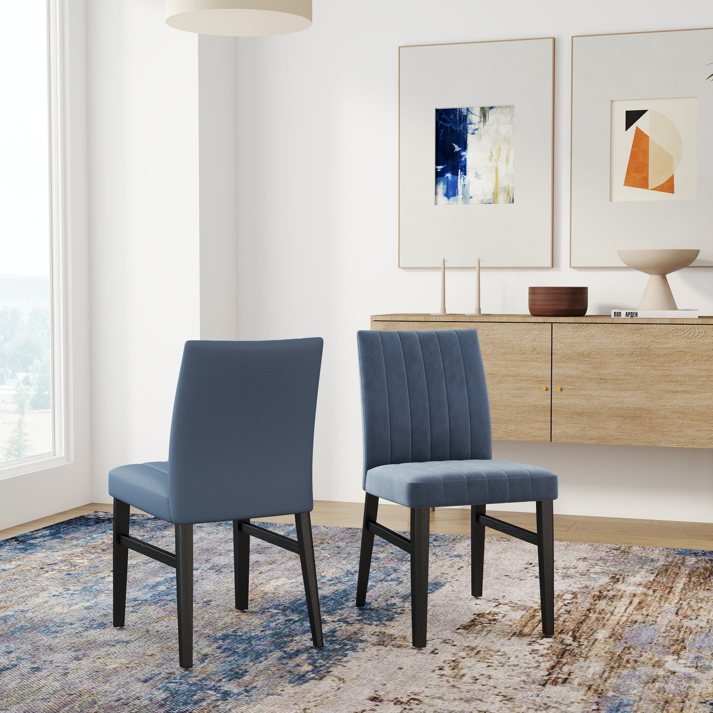 Tabner Edo 5-Piece Dining Set, Round Trestle Table and 4 Upholstered Chairs