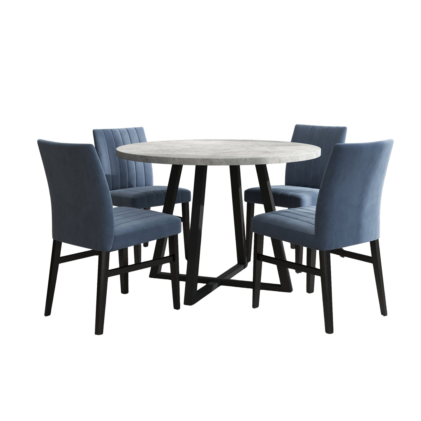 Tabner Edo 5-Piece Dining Set, Round Trestle Table and 4 Upholstered Chairs