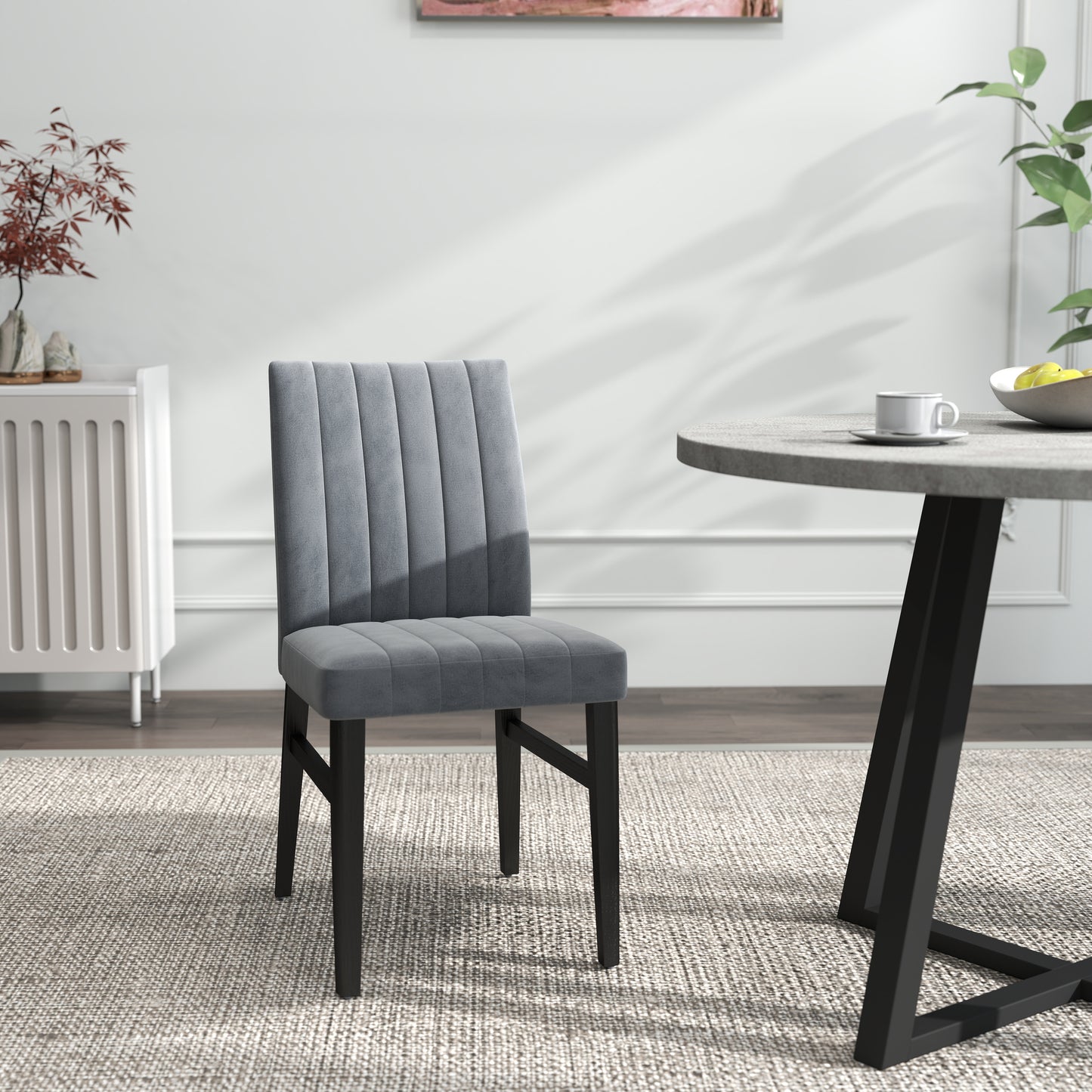 Tabner Edo 5-Piece Dining Set, Round Trestle Table and 4 Upholstered Chairs