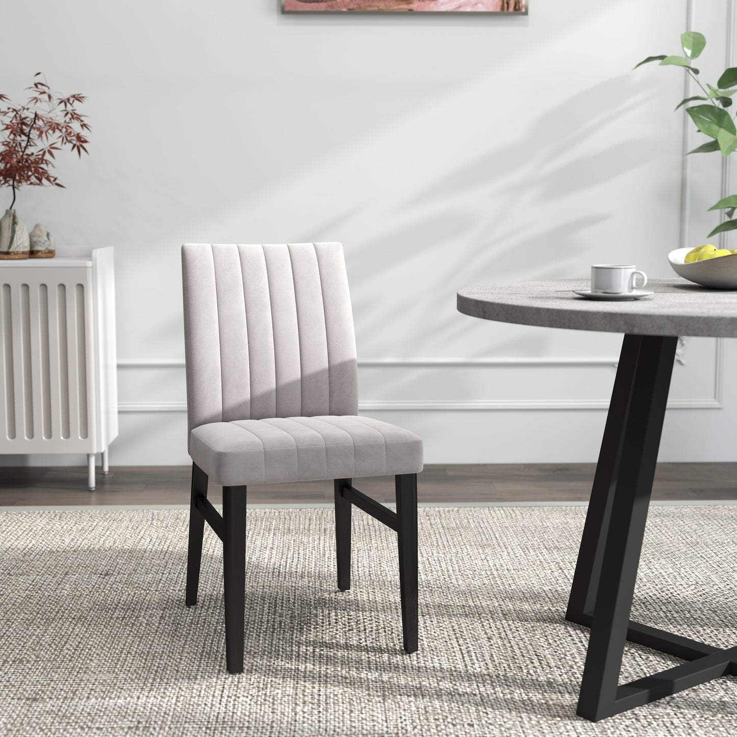 Tabner Edo 5-Piece Dining Set, Round Trestle Table and 4 Upholstered Chairs