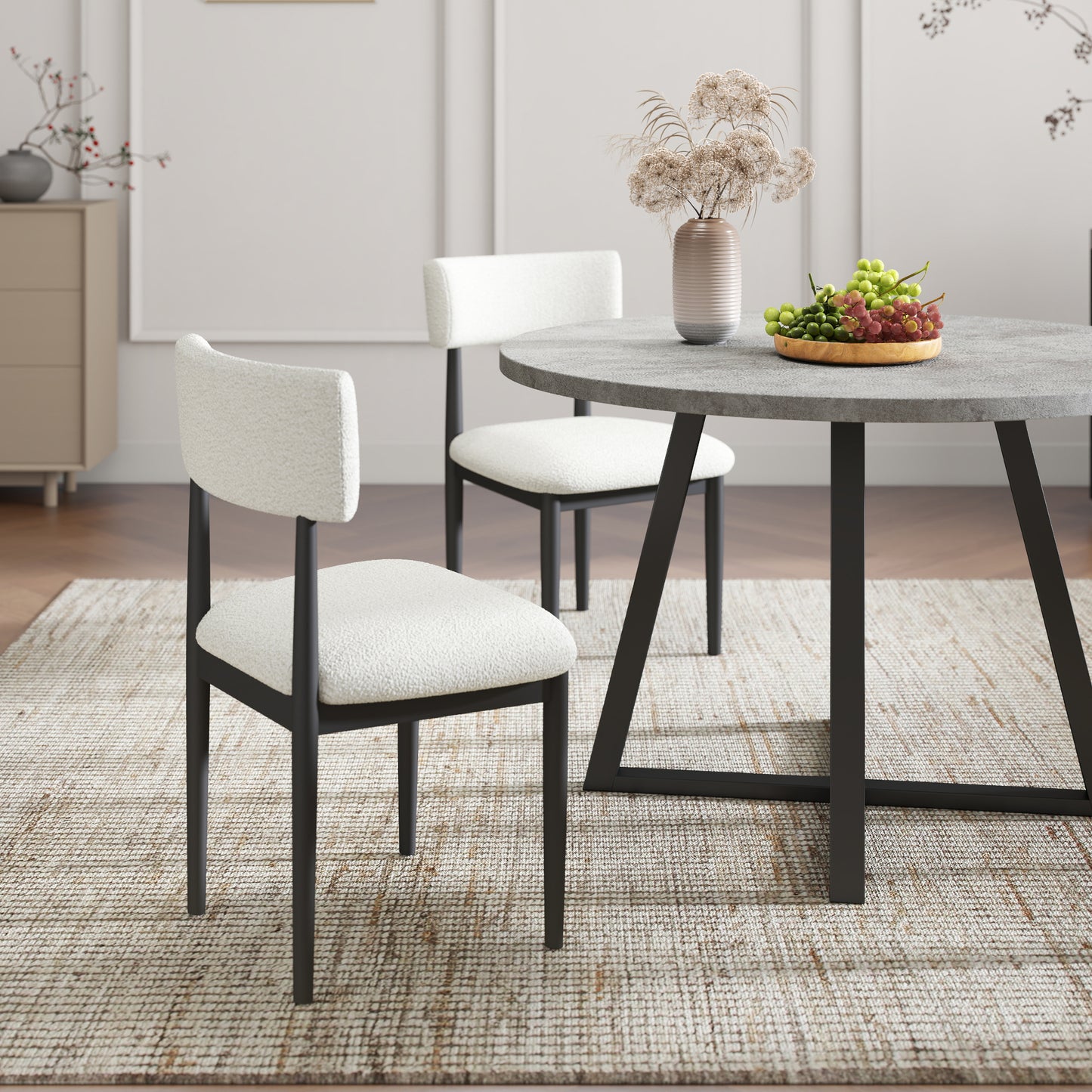 Tabner Edo 5-Piece Dining Set, Round Trestle Table and 4 Upholstered Chairs